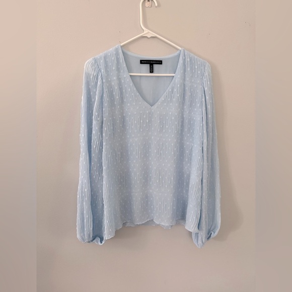 White House Black Market Light Blue Dot Poplin Sheer Lined Blouse Long Sleeve XS - Picture 1 of 9